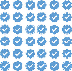 collection of blue checkmark badges and icons for verification and approval on a transparent background
