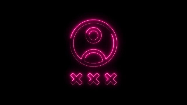 Pink neon avatar and xxx symbols glow on black background stock video