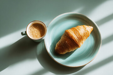 Delicious and elegant breakfast of a croissant and a coffee