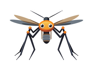 Whimsical cartoon robot mosquito with large eyes and delicate wings on a white background
