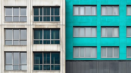 Modern Building Facade Teal and Gray Windows