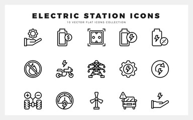 15 Electric Station Lineal icons pack. vector illustration.
