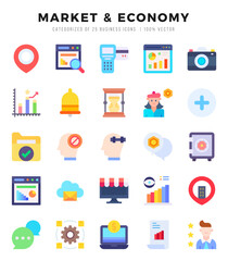 Set of Market & Economy Icons. Simple Flat art style icons pack. Vector illustration.