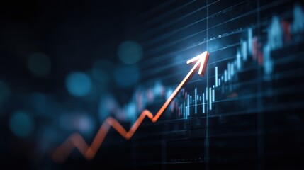 High-quality photo of growth arrow up and progress success business skill increase improvement graph on market profit stock background with goal of achievement futuristic finance.