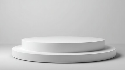High-quality photo of empty podium or pedestal display on white background with cylinder stand concept. Blank product shelf standing backdrop. 3D rendering.