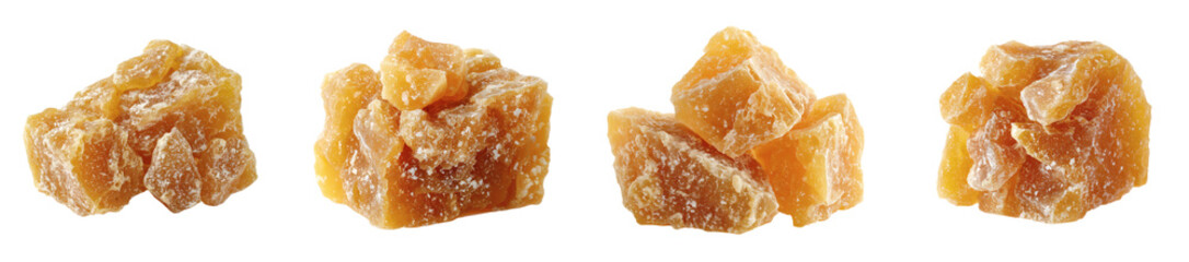Authentic Jaggery Chunk, Natural Sweetener, Raw, Delicious, Nutritious Food Ingredient, Culinary Use, PNG set, with transparent background