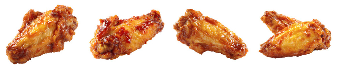 Savory Glazed Chicken Wing on Seamless Backdrop, Appetizing Food Photography for Culinary Projects, PNG set transparent background