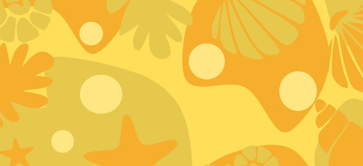 Seamless Summer Tropical Pattern Orange Yellow Leaf Background