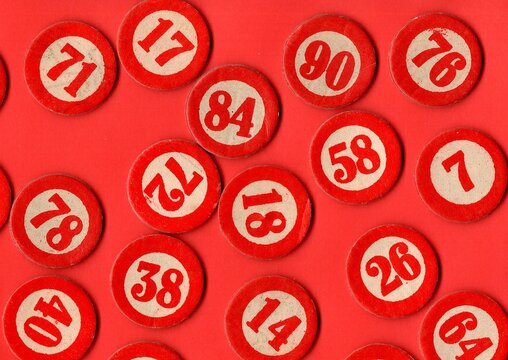 Content from the vintage game of Lotto or Bingo on a bright coloured background.