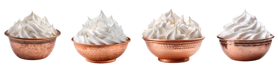 Elegant Copper Bowl with Delicious Whipped Cream, culinary dessert PNG set with transparent background