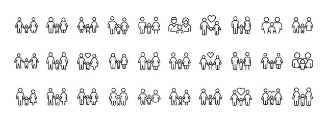 Family, parents, children, relationship and people minimal thin line web icon set. Outline icons collection. Simple vector illustration.