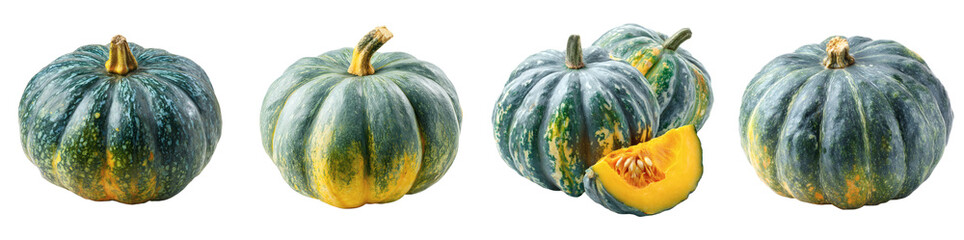Japanese Kabocha Squash Still Life, Autumnal Ingredient on Display for Culinary Use, PNG set with transparent background