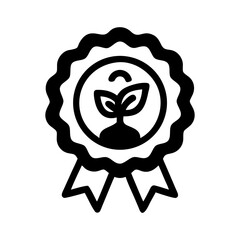 Fototapeta premium Organic certified seedling plant badge ribbon award eco friendly agriculture gardening growth icon vector