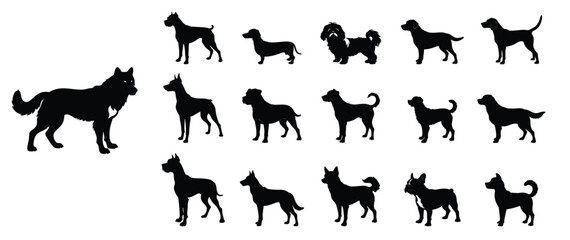Dog ,breeds , standing, silhouette vector art illustration collection canine animal pet domestic mammal graphic design
