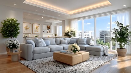 Large window views in luxury apartment high resolution photo