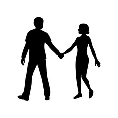 Silhouette of couple holding hands walking together relationship love romance partnership dating vector art