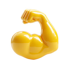 Glossy Yellow Arm Flexing Bicep Emoji on transparent background.