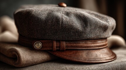 Vintage style cap with leather details, reflecting classic craftsmanship