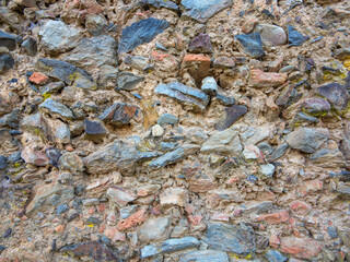 Old adobe and stone wall. Ancient architecture.