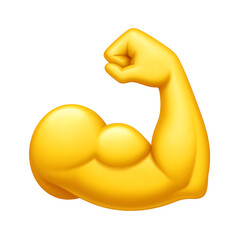 Glossy Yellow Arm Flexing Bicep Emoji on transparent background.