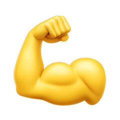 Glossy Yellow Arm Flexing Bicep Emoji on transparent background.