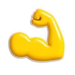 Glossy Yellow Arm Flexing Bicep Emoji on transparent background.