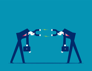 Social Polarization. Magnet headed business person repel or attract each other