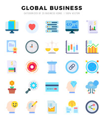 Set of 25 Global Business Flat Icons Pack.