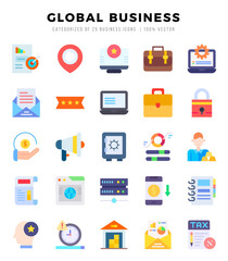 Set of Flat Global Business Icons. Flat art icon. Vector illustration