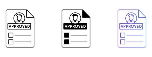 Approve Resume Icon – Line, Glyph & Gradient Style

