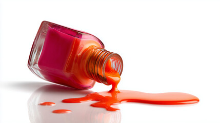 Bright Nail Polish Spill Next to Open Bottle – White Background

