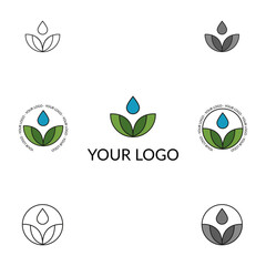 Eco Agriculture, Logo Template with Leaf and Water Drop in Minimalist Linear Style, template for business