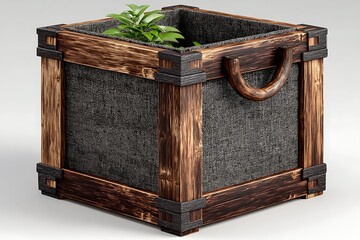 Woven bamboo basket bin with wooden frame high resolution image