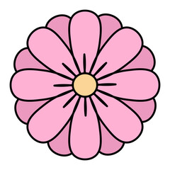 Pink gerbera. Cute petals on flower head. Color vector illustration. Isolated white background. Cartoon. Idea for web design.