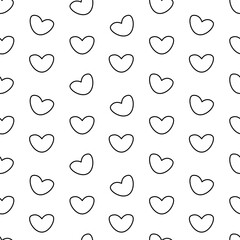 Repeating vector pattern of a bunch of rounded hearts. Sketch. Endless pattern. Seamless romantic ornament. Isolated colorless background. Doodle style. Romantic symbols of love. Idea for web design.