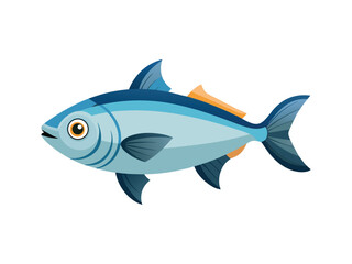 Stylized illustration of a sleek blue fish with orange accents swimming in profile against a white background
