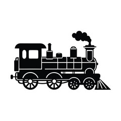 Vintage steam locomotive train engine transport silhouette vector illustration