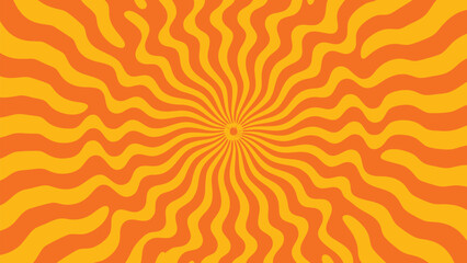 Orange and yellow hypnotic sunburst pattern with wavy lines radiating from a central point design