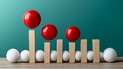 Naklejka premium Balancing Red and White Balls on Wooden Blocks Abstract Business Concept