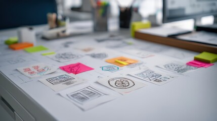 Fototapeta premium Modern Creative Design Studio Interior with Teamwork and Technology Concept