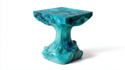 Vibrant Turquoise Resin Side Table Showcased with Exquisite Marbled Finish on Clean White Studio Background