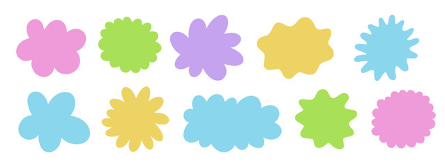Various cloud blotch in flat style. Flower funny blobs. Simple and playful doodle flower shape