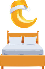 Sleepy Bed Wearing a Nightcap with a Moon Companion