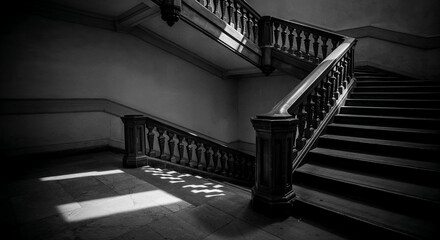 Obraz premium Grandiose, Dark Staircase in Black and White