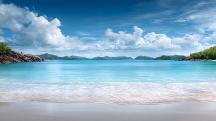 Relaxing beach scene with clear blue waters tropical island nature photography serene environment wide angle view