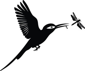 Elegant Birds Silhouette Vector EPS Bee-eater in Flight Catching Insect - Downloadable Vector Graphic