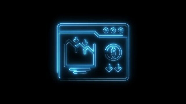 Neon style economic downturn graphic with dollar sign and arrows on black background