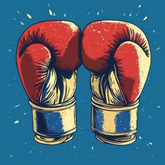 Two vintage boxing gloves crossed on a blue background showcasing classic sports design and energy for boxing enthusiasts