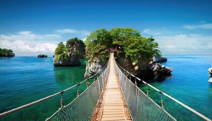 Obraz premium Floating Islands Connected by Rope Bridges 