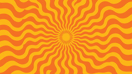 Abstract sunburst pattern with wavy lines in shades of orange and yellow radiating from center